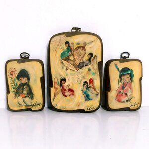 Ted DeGrazia Wood Plaques Children Folk Art Print Wall Hanging MCM Vintage